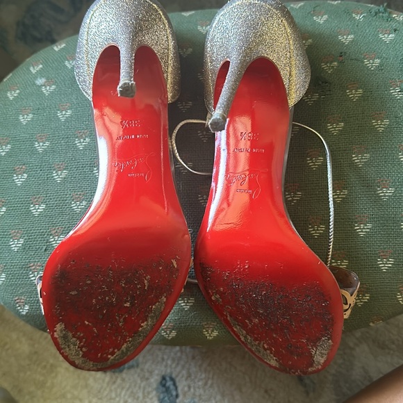 Christian Louboutin Leather & Gold Glitter Valnina AnkleTie Sandals Size 38 1/2 - Picture 6 of 7